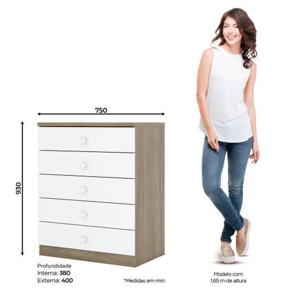 Imagem de Cômoda Infantil Bala De Menta 05 Gavetas Rústico Com Branco