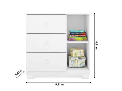 Imagem de Cômoda Infantil Bebê Ane 3 Gavetas 1 Porta Branco - Phoenix Baby