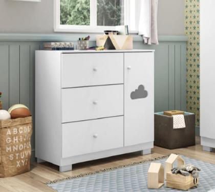 Imagem de Cômoda Infantil Bebê Ane 3 Gavetas 1 Porta Branco - Phoenix Baby