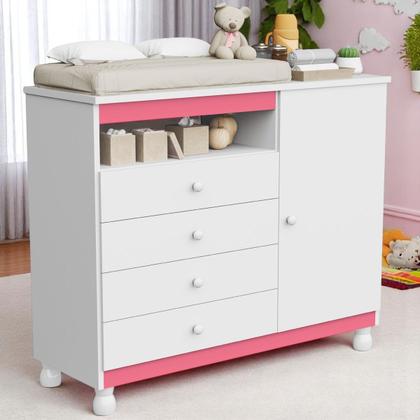 Imagem de Cômoda Infantil Bebê Sapateira Quarto Criança Com Trocador Colchão Impermeável Baby Macio Regulagem de Altura Corrediça Telescópica
