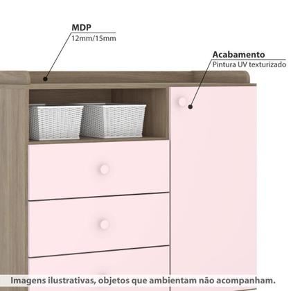 Imagem de Cômoda Infantil Cabaninha - Rústico/Rosa