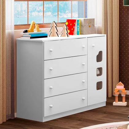 Imagem de Cômoda Infantil Com 1 Porta e 4 Gavetas Lívia Cor Branco Phoenix Baby