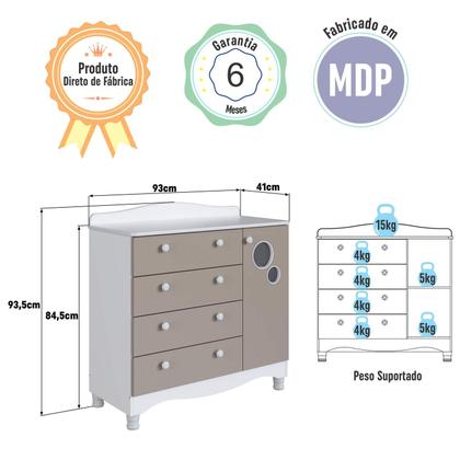 Imagem de Cômoda Infantil com 4 Gavetas e 1 Porta ENC003 Linha Encanto Completa Móveis