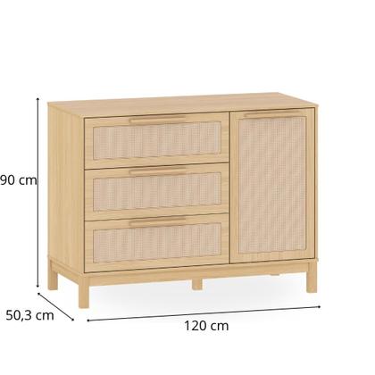 Imagem de Cômoda Infantil com Porta, 3 Gavetas e Detalhes em Rattan Indy  Carvalho Malva