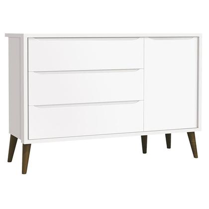 Imagem de Cômoda Infantil com Porta e Guarda Roupa 2 Portas Theo Branco Acetinado com Pés Amadeirado  Reller