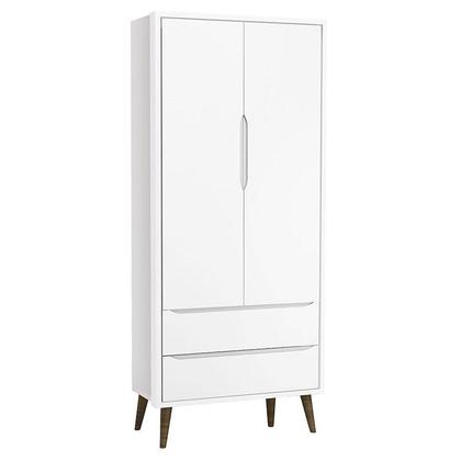 Imagem de Cômoda Infantil com Porta e Guarda Roupa 2 Portas Theo Branco Acetinado com Pés Amadeirado  Reller