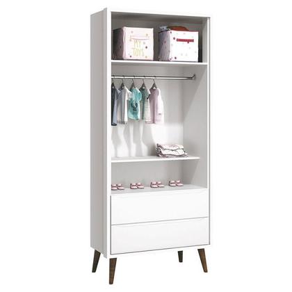 Imagem de Cômoda Infantil com Porta e Guarda Roupa 2 Portas Theo Branco Acetinado com Pés Amadeirado  Reller