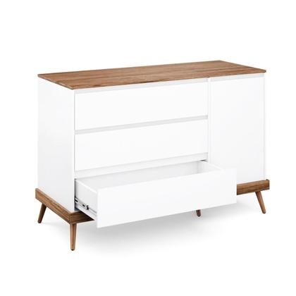 Imagem de Cômoda Infantil de Bebê Canção De Ninar 3 Gavetas 1 Porta Branco com Madeira Divicar