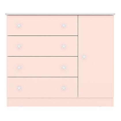 Imagem de Cômoda Infantil Doce Sonho 1 Porta 4 Gaveta Rosa Acetinado - Qmovi