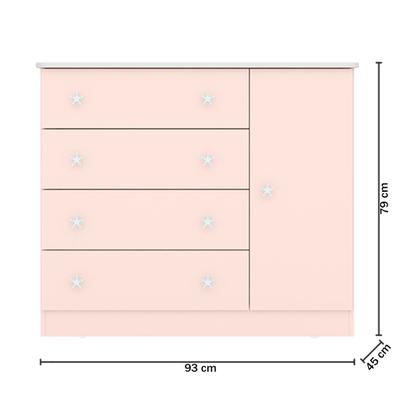 Imagem de Cômoda Infantil Doce Sonho 1 Porta 4 Gaveta Rosa Acetinado - Qmovi