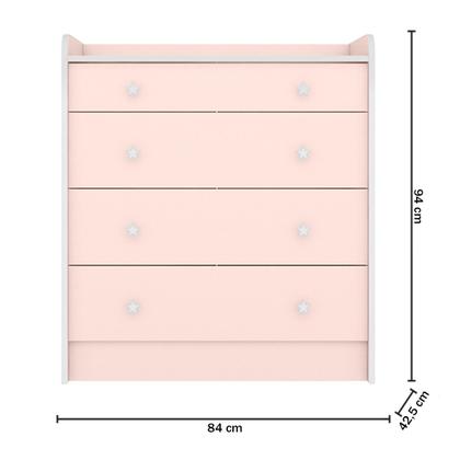 Imagem de Cômoda Infantil Doce Sonho 4 Gavetas com Trocador Rosa Acetinado - Qmovi