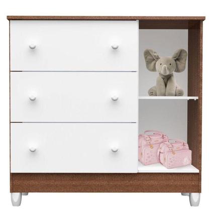 Imagem de Cômoda Infantil E Guarda Roupa 3 Portas Mariah Branco Acetinado Amadeirado - Carolina