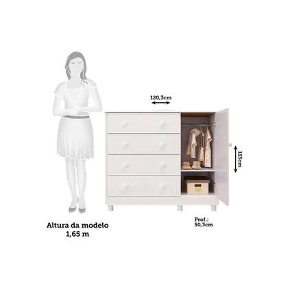 Imagem de Cômoda Infantil Elô c/ 1 Porta e 4 Gavetas Branco/Amendoa - Peroba
