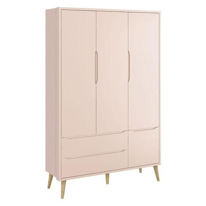 Imagem de Cômoda Infantil Gaveteiro E Guarda Roupa 3 Portas Theo Rosa Com Pés Madeira Natural - Reller