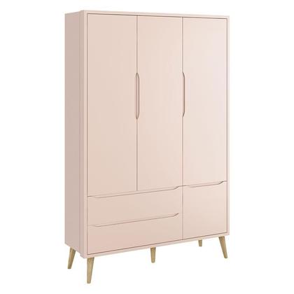 Imagem de Cômoda Infantil Gaveteiro e Guarda Roupa 3 Portas Theo Rosa com Pés Madeira Natural  Reller