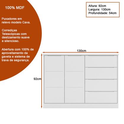 Imagem de Cômoda Infantil Jade 130cm 100% MDF Branco Semi Brilho - sallar home