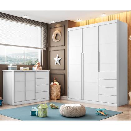 Imagem de Cômoda Infantil Jade 130cm 100% MDF Branco Semi Brilho - sallar home