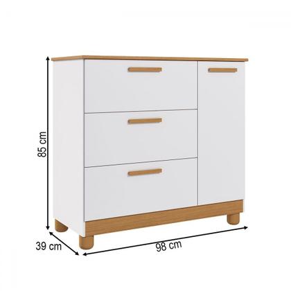 Imagem de Cômoda Infantil Jujuba 3 Gavetas 1 Porta Branco/Nature - Permóbili