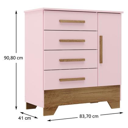 Imagem de Cômoda Infantil Kids 1 Porta 4 Gavetas Branco/Rosa - Panorama Móveis