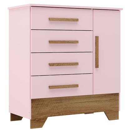 Imagem de Cômoda Infantil Kids 1 Porta 4 Gavetas Branco/Rosa - Panorama Móveis