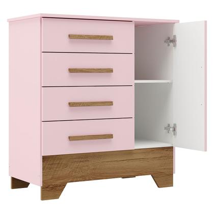Cômoda Infantil Kids 1 Porta 4 Gavetas Branco/Rosa - Panorama Móveis Imagem de Cômoda Infantil Kids 1 Porta 4 Gavetas Branco/Rosa - Panorama Móveis