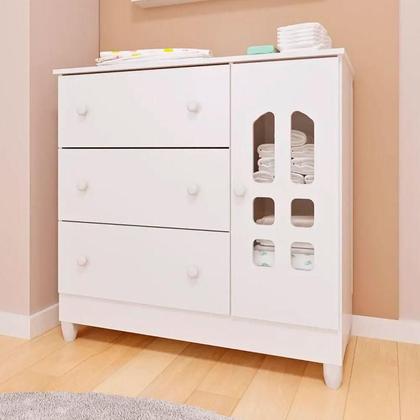 Imagem de Cômoda Infantil New Selena com Porta Branco Brilho  Carolina