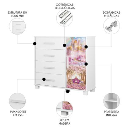 Imagem de Cômoda Infantil Para Quarto 80cm 4 Gavetas Carruagem Rosa Z53 - Mpozenato