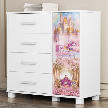 Imagem de Cômoda Infantil Para Quarto 80cm 4 Gavetas Carruagem Rosa Z53 - Mpozenato