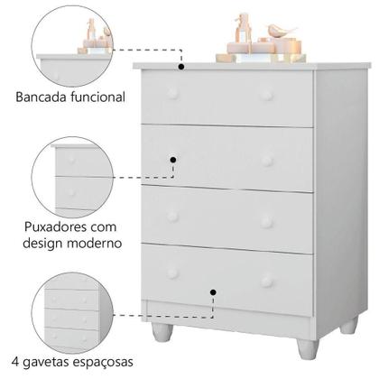 Imagem de Cômoda Infantil Para Quarto Bebê 4 Gavetas Lara Branco J&a Branco