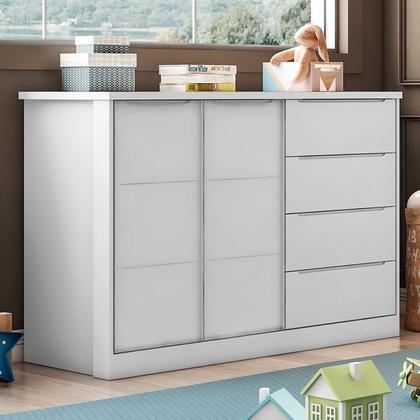 Imagem de Cômoda Infantil Pérola com 2 Portas e 4 Gavetas Branco - Phoenix Baby