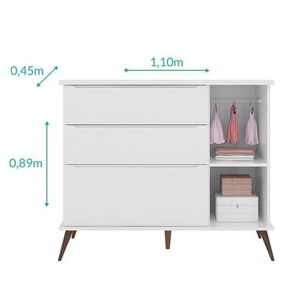 Imagem de Cômoda Infantil Retrô Alice 1 Porta e 3 Gavetas Branco - PR Baby