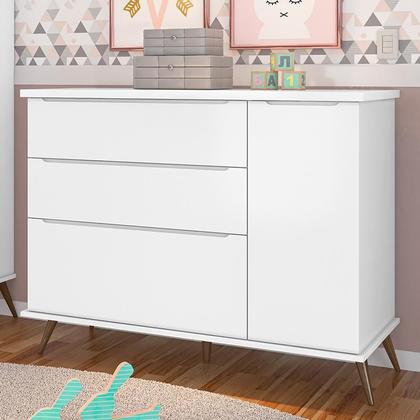 Imagem de Cômoda Infantil Retrô Alice 1 Porta e 3 Gavetas Branco - PR Baby