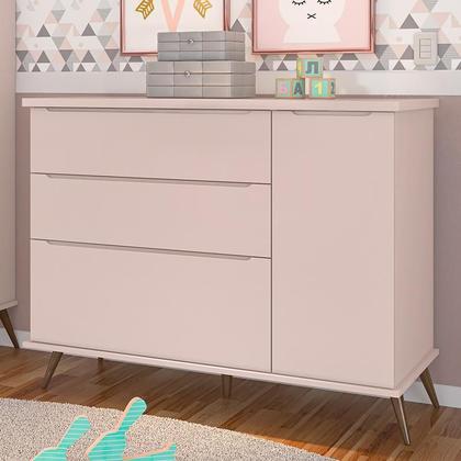 Imagem de Cômoda Infantil Retrô Alice 1 Porta e 3 Gavetas Rosê - PR Baby
