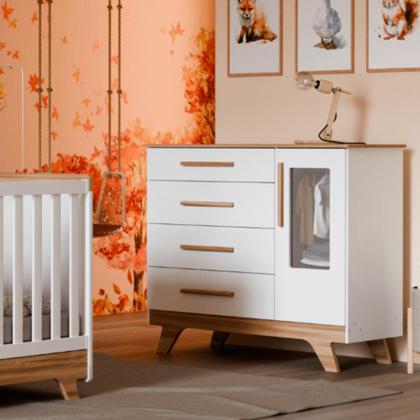 Imagem de Cômoda Infantil Retrô Peroba em 100%  MDF Branco com Amêndoa