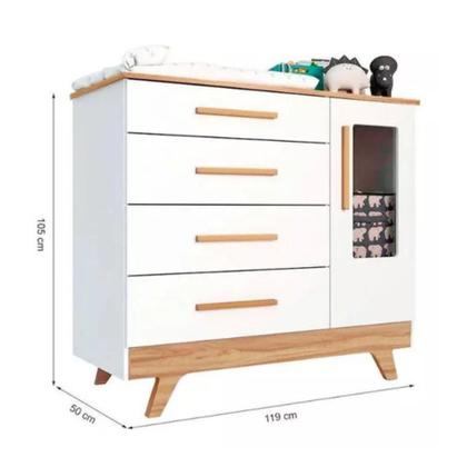 Imagem de Cômoda Infantil Retrô Peroba em 100%  MDF Branco com Amêndoa