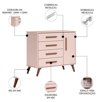 Imagem de Cômoda Infantil Sapateira Q Encanto Retrô Rosa - Qmovi