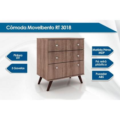 Imagem de Cômoda Juvenil RT 3018 c/ 3 Gavetas Branco - Movelbento