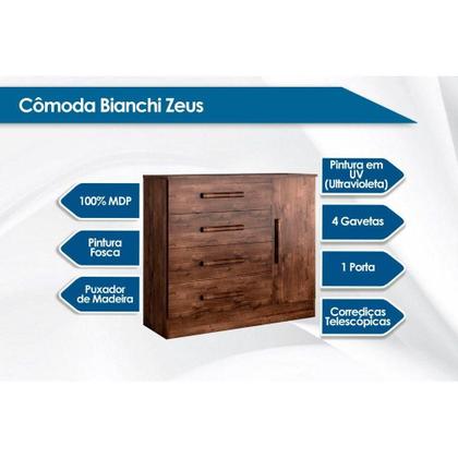 Cômoda Juvenil Zeus c/ 1 Porta e 4 Gavetas Puxador Madeira Nature
