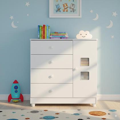 Imagem de Cômoda Life De Bebê Quarto Infantil Com 1 Porta 4 Gavetas 100% MDF