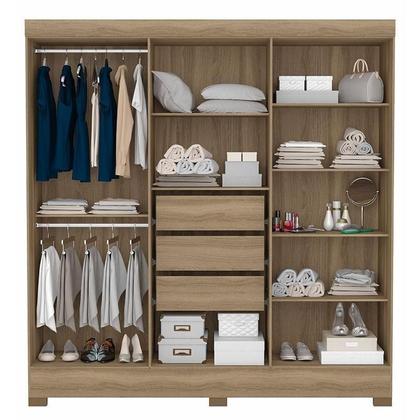 Imagem de Cômoda London e Guarda Roupa Casal Prático Amêndola Touch com Espelho - Demóbile