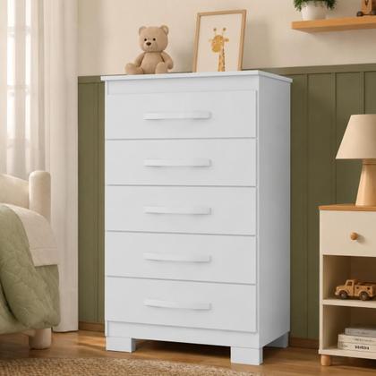 Imagem de Cômoda Luton 5 Gavetas Branca MDP UV Texturizada Quarto Organizado e Moderno