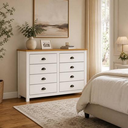 Imagem de Cômoda Madeira Maciça 8 Gavetas Quarto Closet Boho Rústico