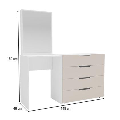 Imagem de Cômoda Madrid 4 Gavetas com Espelho Creme/Branco - Politorno
