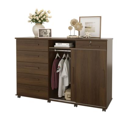 Imagem de Cômoda Master 2020 Lukaliam 6 Gavetas Cabideiro Rodízios Gaveta com Chave Espelho 1,76m