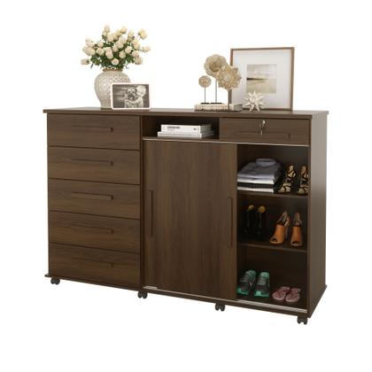 Imagem de Cômoda Master 2020 Lukaliam 6 Gavetas Cabideiro Rodízios Gaveta com Chave Espelho 1,76m