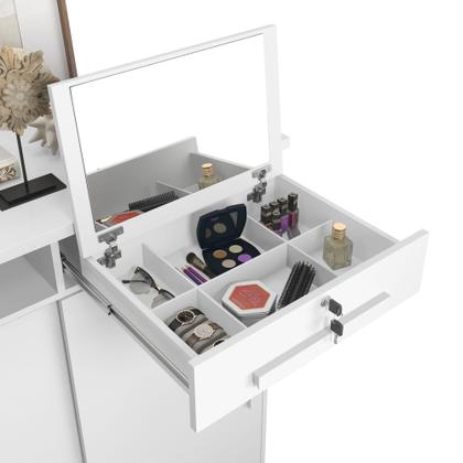 Imagem de Cômoda Master 2020 Lukaliam 6 Gavetas Cabideiro Rodízios Gaveta com Chave Espelho 1,76m