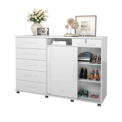 Imagem de Cômoda Master 2020 Lukaliam 6 Gavetas Cabideiro Rodízios Gaveta com Chave Espelho 1,76m