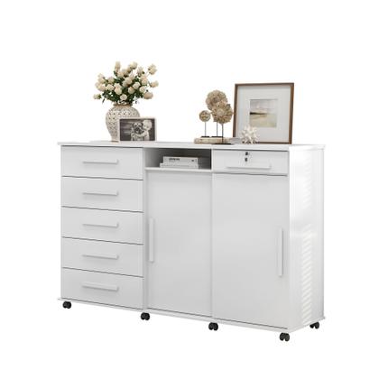 Imagem de Cômoda Master 2020 Lukaliam 6 Gavetas Cabideiro Rodízios Gaveta com Chave Espelho 1,76m