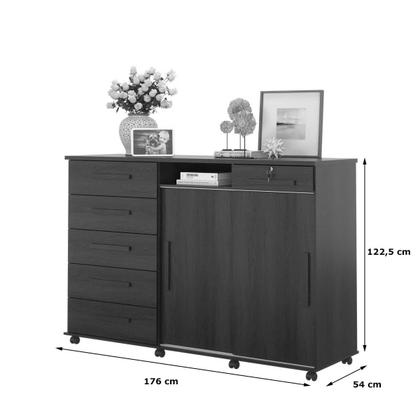 Imagem de Cômoda Max 2020 2 Portas c/ Gaveteiro Suporte p/ Cabide Calçados e Maquiagem - Freijo