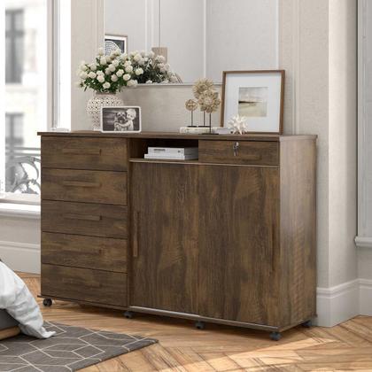 Cômoda Max Canela 02 Portas Correr 06 Gavetas com Chaves, Porta